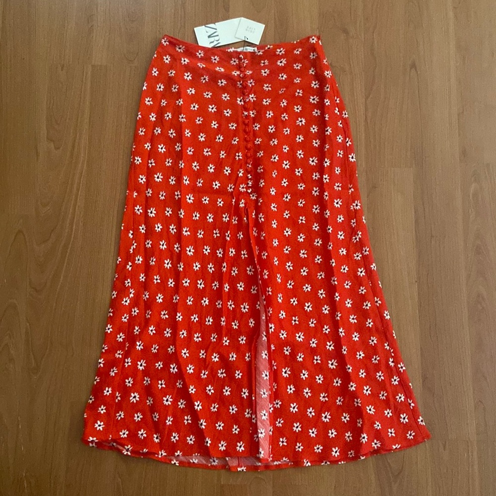 Zara Red Floral Midi Skirt